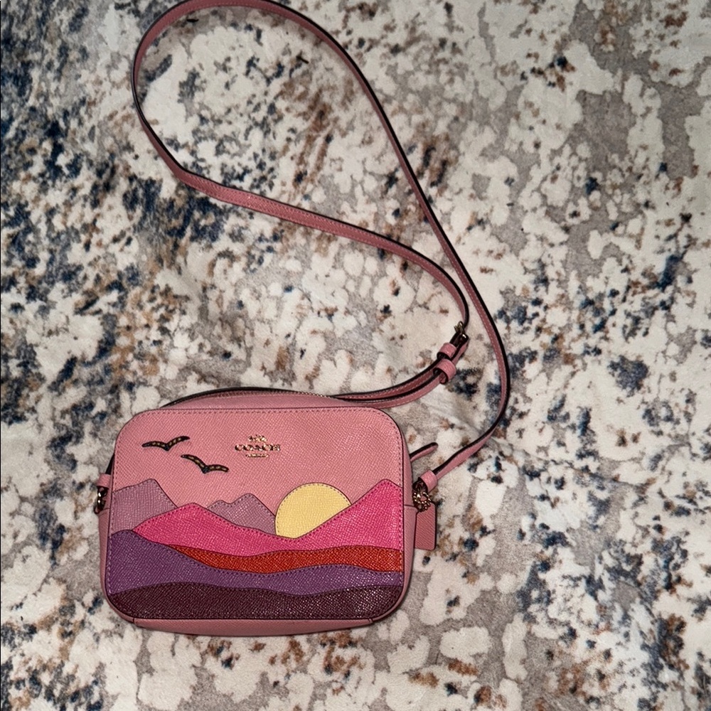 Coach Pink and Purple Crossbody Bag with Scenic Design